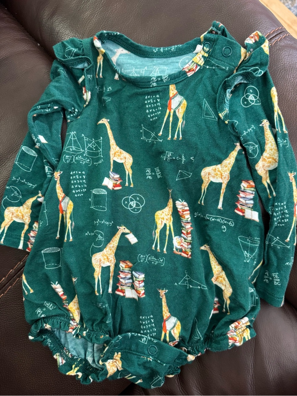 Posh Peanut Teal Green Giraffe Print One-Piece Bodysuit